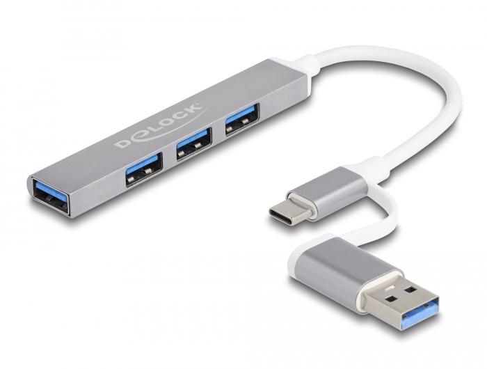 USB хъб Delock, USB-C / USB-A - 3 x USB-A 2.0 + 1 x USB-A 5 Gbps 1