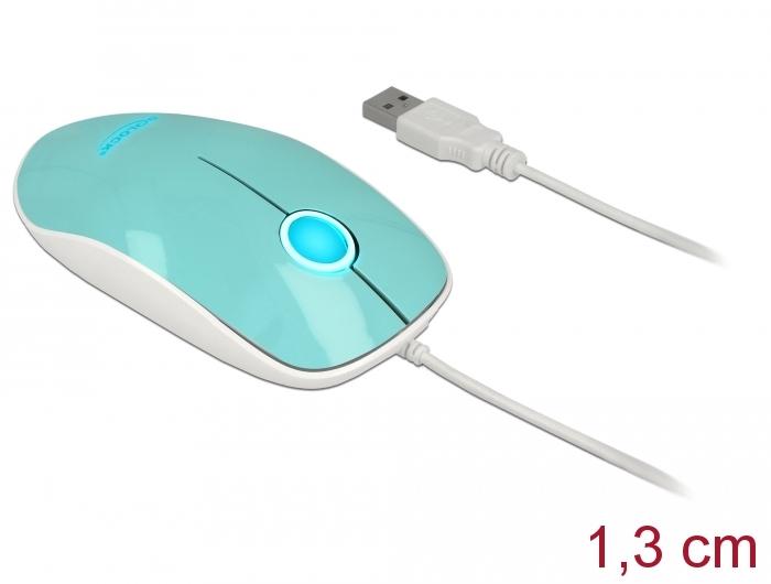 Оптична мишка DeLock, USB-A, Кабел 1.3 м, USB, 1200 dpi, Tюркоаз 1