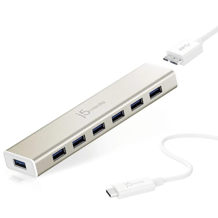 Хъб 7-портов J5 Create USB-C JCH377, USB 3.0, 1:7, Бял 1