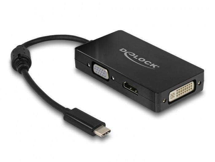 Адаптер 3 в 1 Delock 63925 USB-C мъжко - VGA DVI HDMI женско, Черен 1