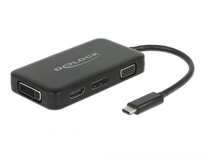 Адаптер 4 в 1 Delock 63929 USB-C мъжко - VGA / DVI / DP / HDMI женско, Черен 1