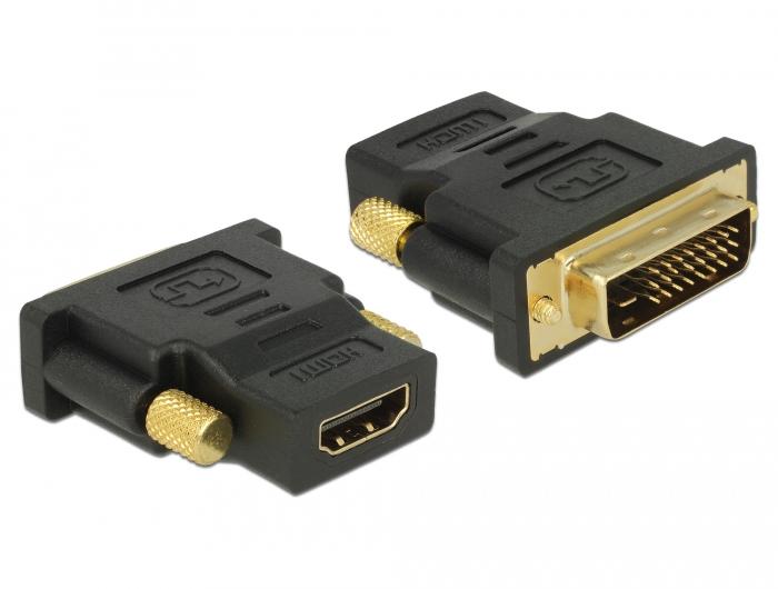 Адаптер Delock 65466, DVI мъжко - HDMI женско, Позлатени конектори, Черен 1