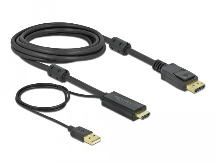 Кабел Delock HDMI мъжко - DisplayPort USB мъжко, 4K 30 Hz, 3 м, Черен 1