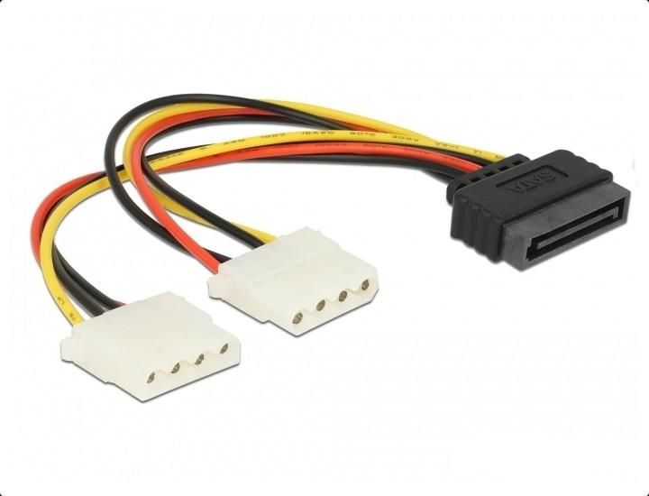 Кабел DeLock Power SATA 15pin към 2x 4pin Molex женско, 20cm 1