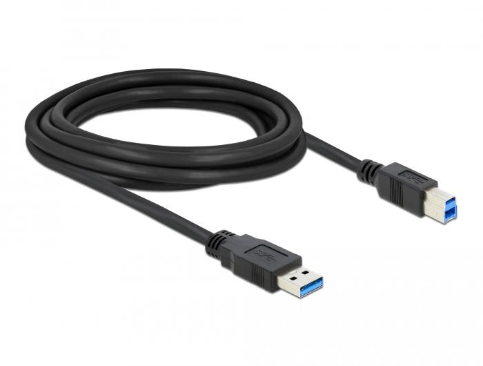 Кабел Delock USB-A мъжко - USB-B мъжко, 3 м, USB3.0, Екраниран, Черен 1