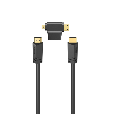 Кабел HAMA 205162, HDMI мъжко - HDMI мъжко, + HDMI адаптер(mini / micro), 1.5 м, Черен 1