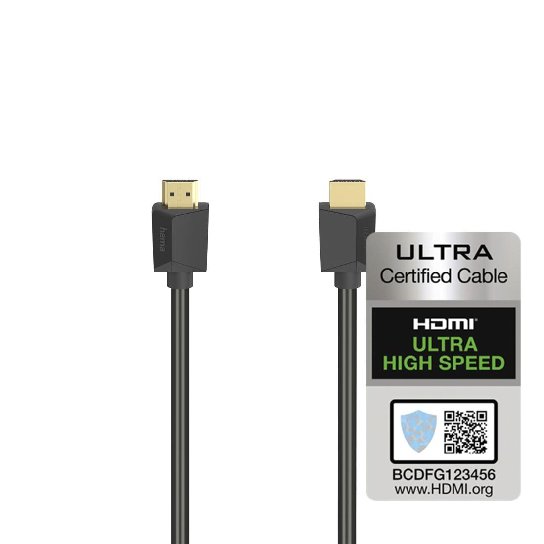 Кабел HAMA High Speed, HDMI мъжко - HDMI мъжко, 8K, 48GB/s, Ethernet, 1 м, Позл. конектори, Черен 1