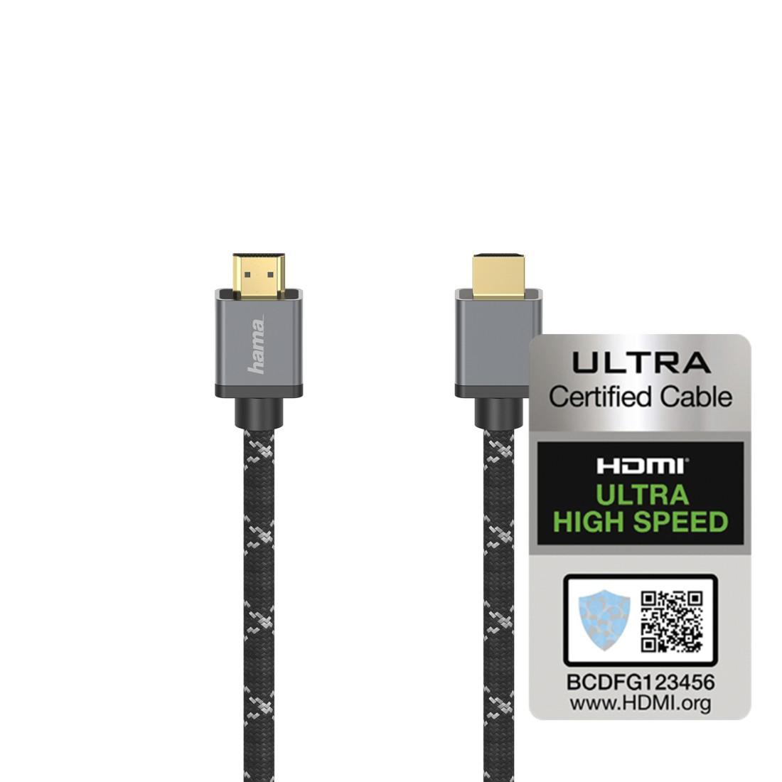 Кабел HAMA Ultra HD, HDMI мъжко - HDMI мъжко, 8K, 48GB/s, Метал, 1 м, Позл. конектори, Черен 1