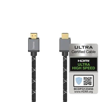 Кабел HAMA Ultra HD, HDMI мъжко - HDMI мъжко, 8K, 48GB/s,метал, 3 м, Позл. конектори, Ethernet, Черен 1