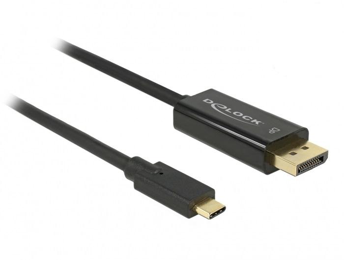 Конвертор Delock, USB-C мъжко - DisplayPort мъжко, 4K 60 Hz, 2 m, Черен 1