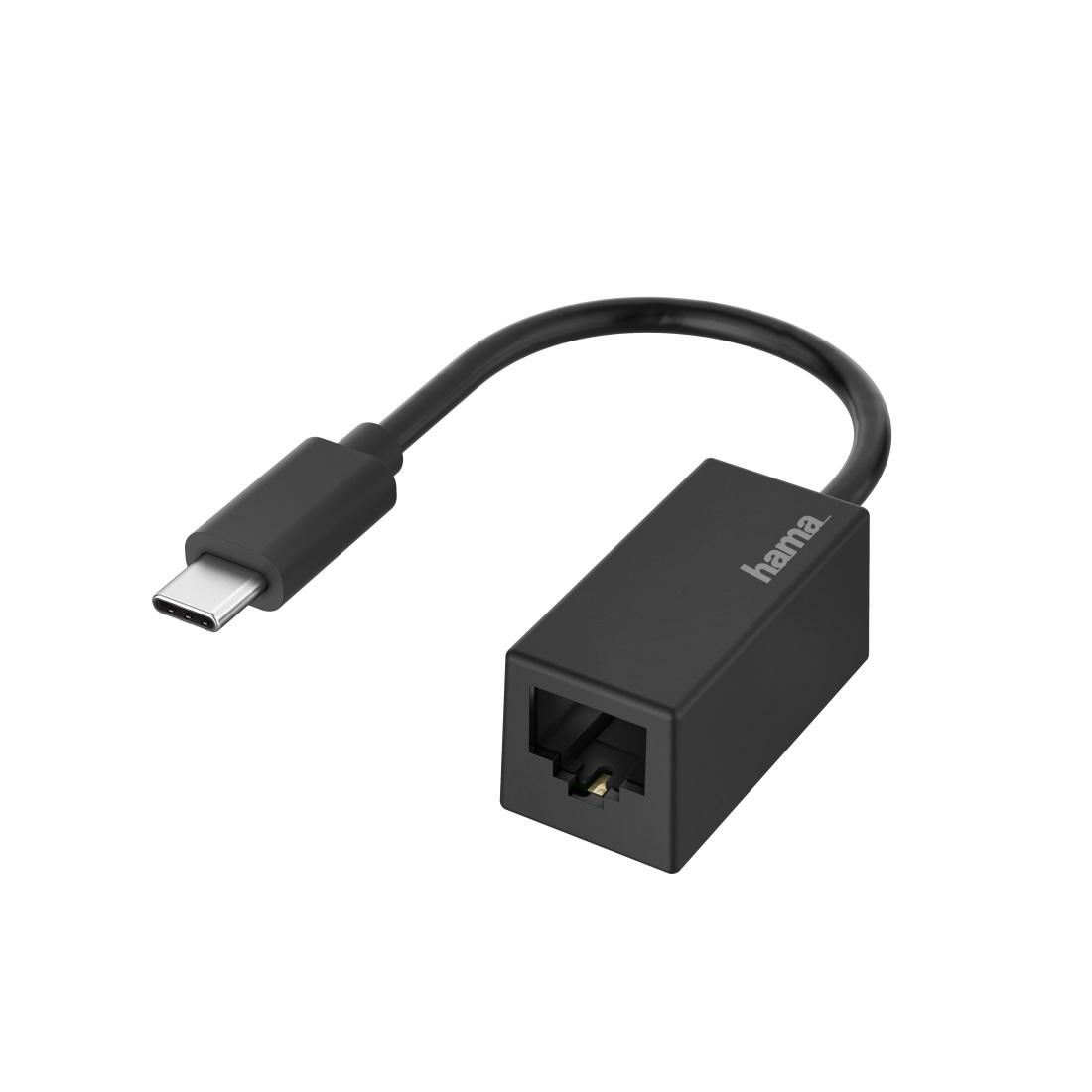 Мрежов адаптер HAMA, USB-C мъжко - RJ-45 женско, Gigabit, Черен 1