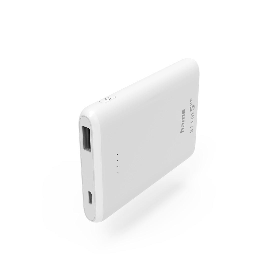 Външна батерия HAMA SLIM 5HD, 5000 mAh, USB-A, Бял 1