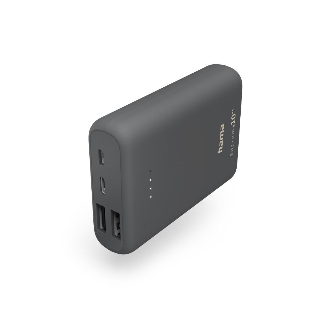 Външна батерия HAMA Supreme 10HD, 10000 mAh, LiPolym, 1 x USB-C, 2 x USB-A, Сив 1