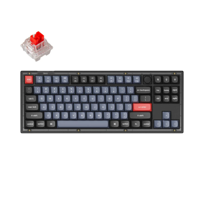 Геймърска Механична клавиатура Keychron V3 TKL Knob QMK Frosted Black Translucent, Keychron K Pro Red Switch, RGB Backlight 1