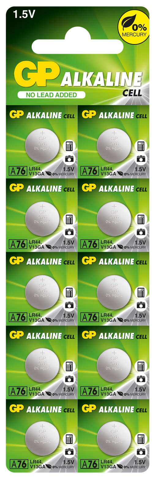 Бутонна алкална батерия GP BATTERIES, GPА76, LR44, 1.55V, Цена за 1 бр. 1