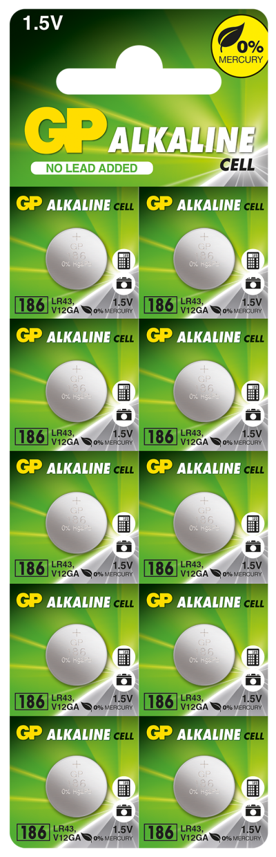 Бутонна алкална батерия GP186 AG12 LR-43/ 10 бр./pack цена за 1 бр./ 1.55V GP 1