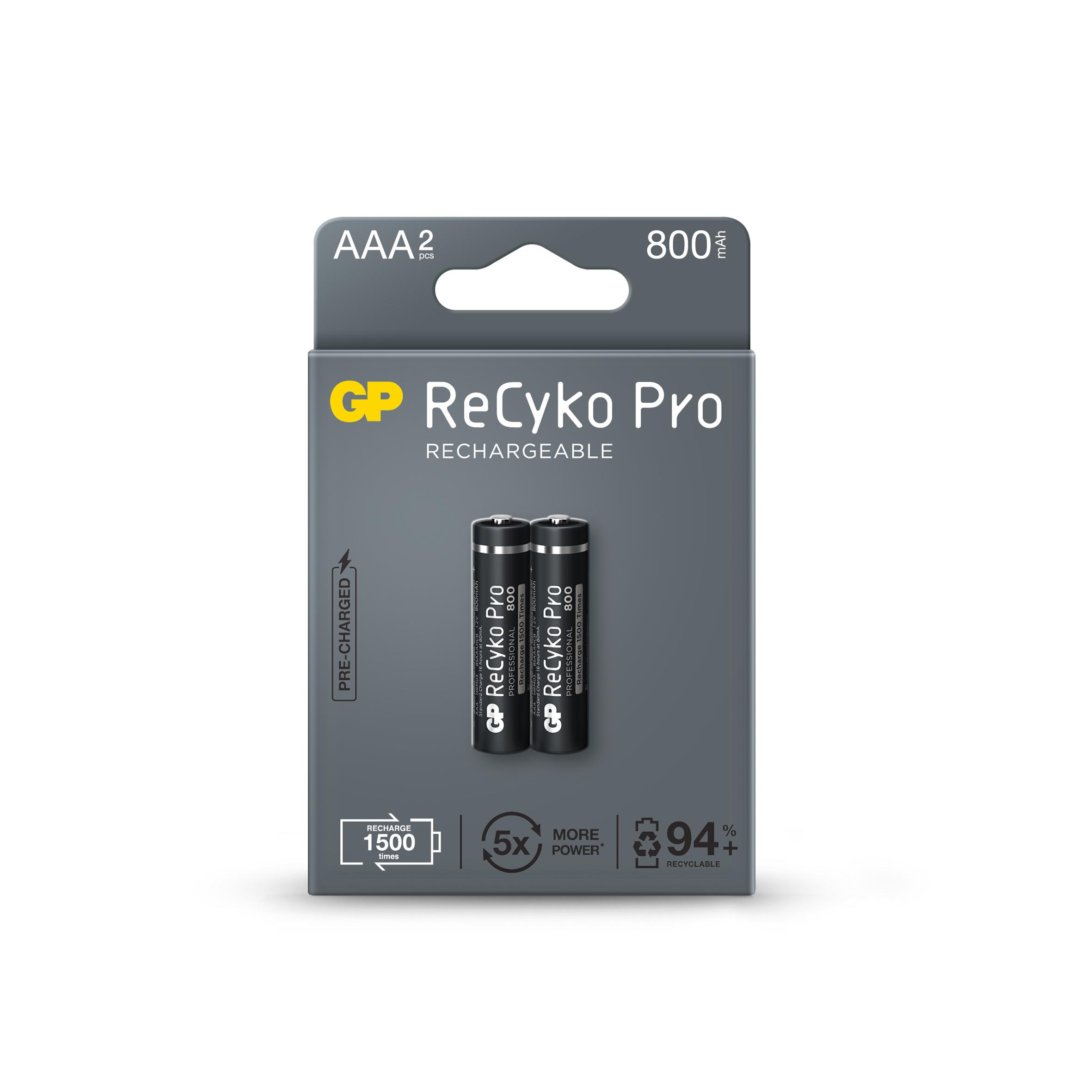 Акумулаторна Батерия GP R03 AAA 800mAh, NiMH, 85AAAHCB-EB2 RECYKO+ PRO, До 1500 цикъла, 2 бр. в опаковка 1