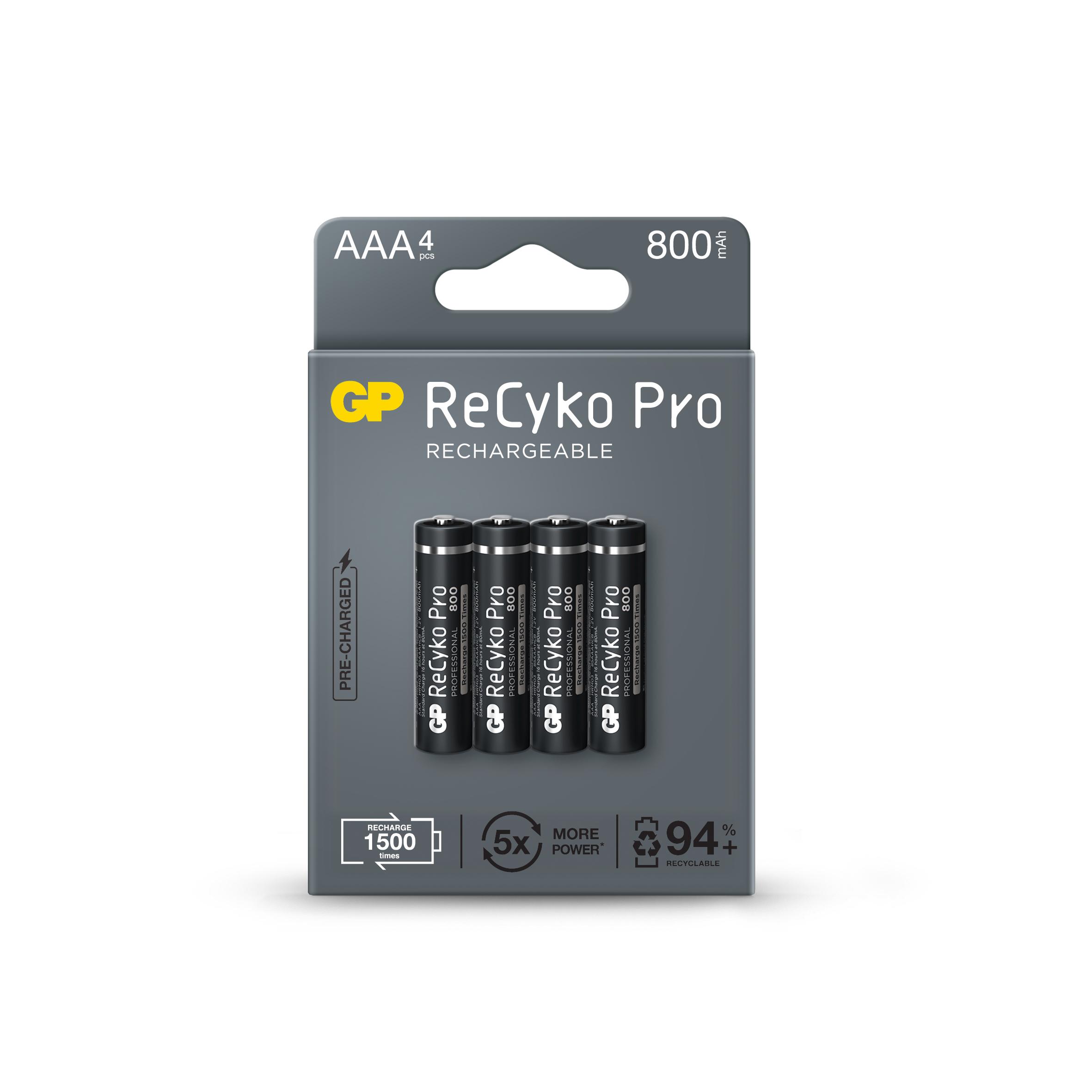 Акумулаторна Батерия GP R03 AAA 800mAh NiMH 85AAAHCB-EB4 RECYKO+ PRO до 1500 цикъла, 4 бр. в опаковка 1