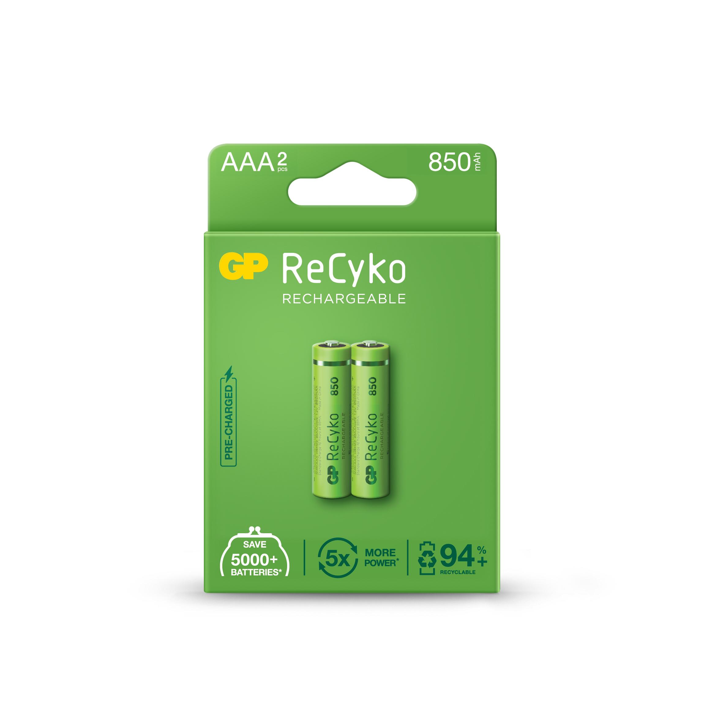 Акумулаторна Батерия GP R03 AAA 850mAh NiMH 85AAAHCE-EB2 RECYKO, 2 бр. в опаковка 1