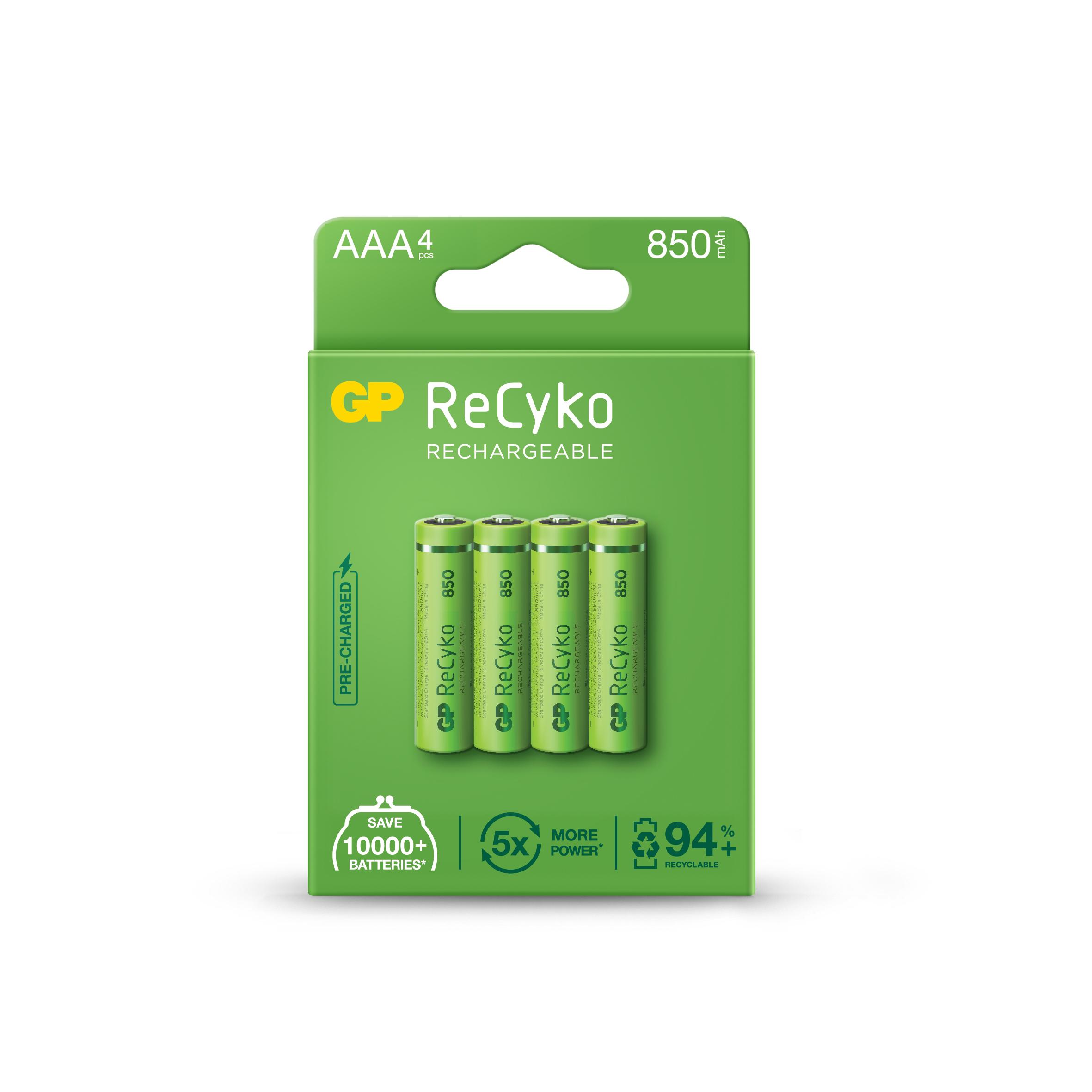 Акумулаторна Батерия GP R03 AAA 850mAh NiMH 85AAAHCE-EB4 RECYKO, 4 бр. в опаковка 1