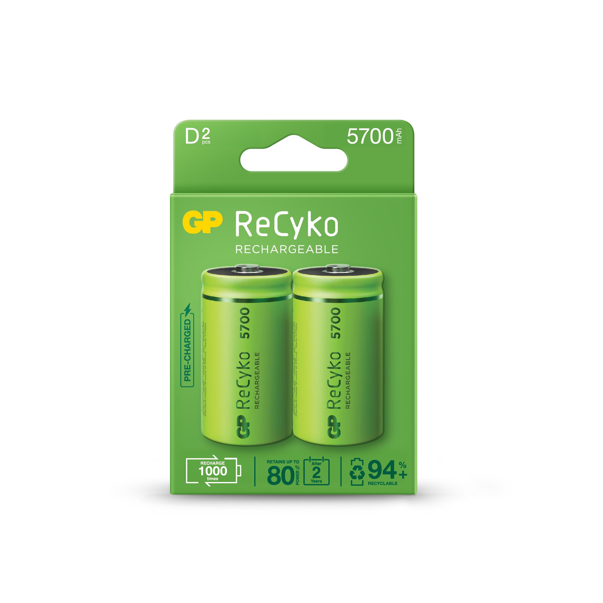 Акумулаторна Батерия GP R20 D 5700mAh NiMH Recyko 2 бр. в опаковка GP 1