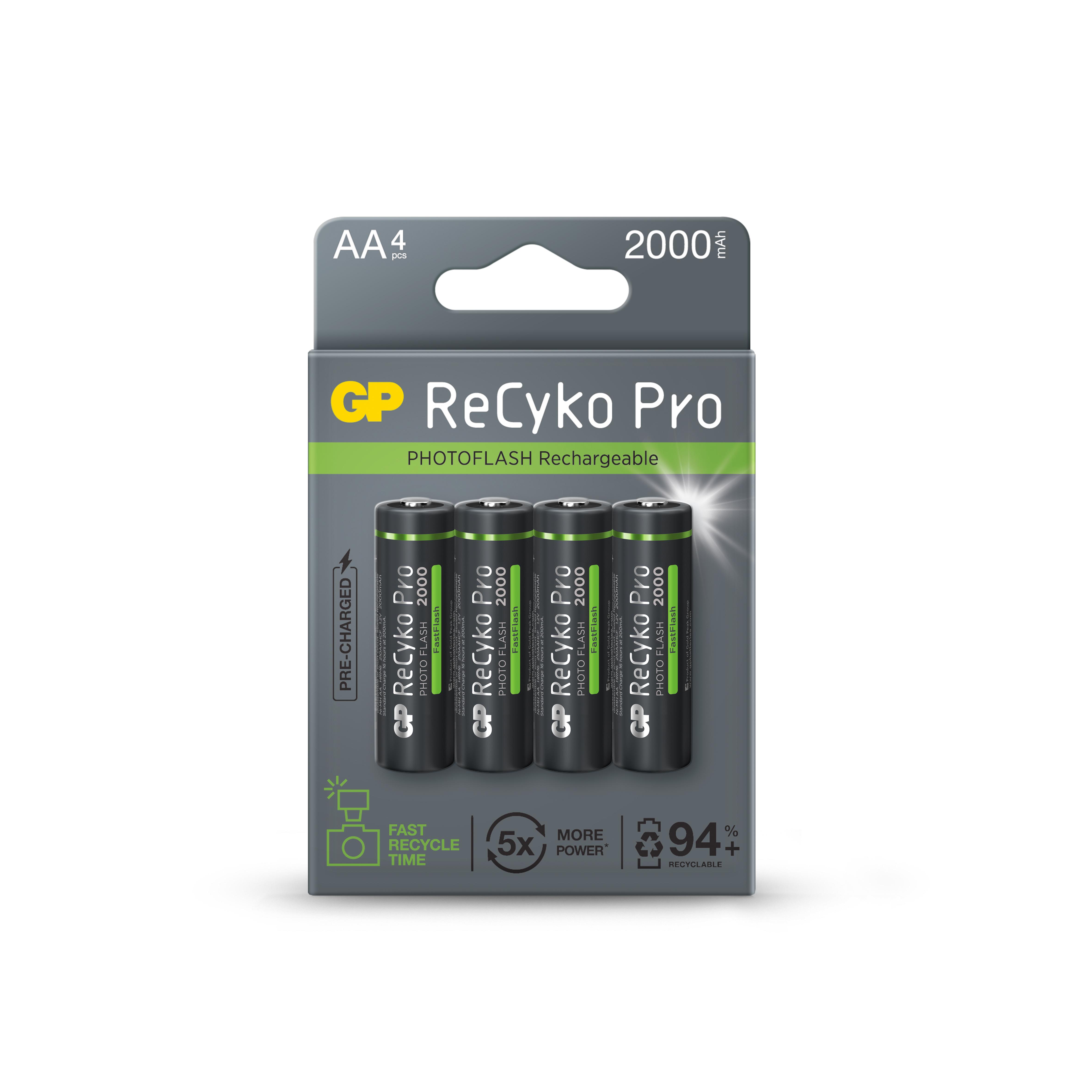 Акумулаторна Батерия GP R6 AA 2000mAh RECYKO + PRO Fast Flash GP-BR-210AAHCF-APCEB4 NiMH /до 500 цикъла/  4 бр. в опаковка GP 1