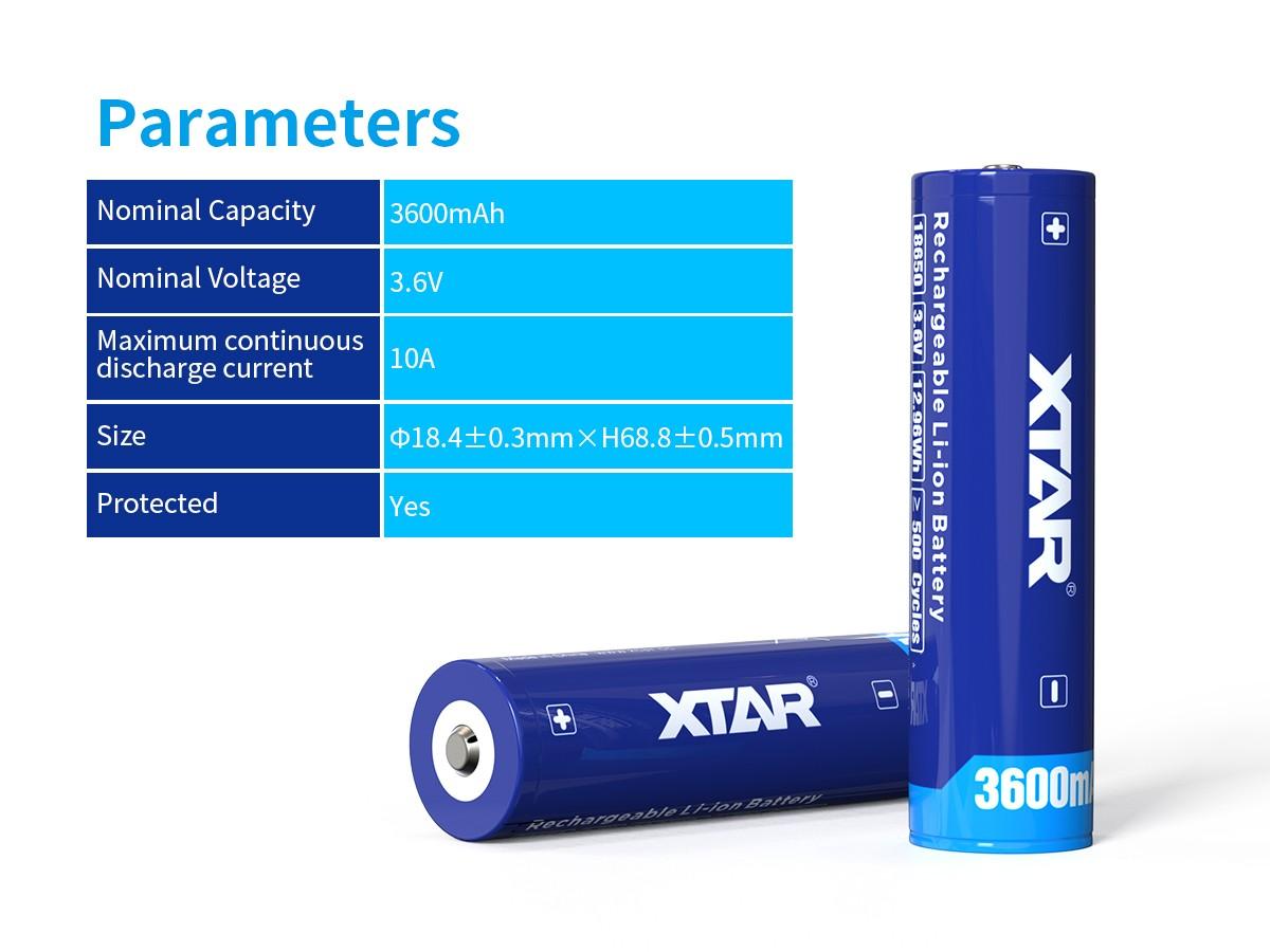 Акумулаторна батерия XTAR за фенери 18650 със защита , 3600mAh, Li-ion 1