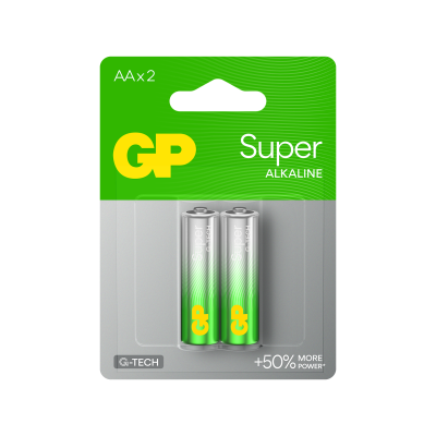 Алкална батерия GP SUPER LR6 AA, 2 бр. в опаковка, 1.5V, GP15A 1