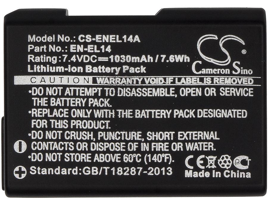 Батерия за апарат NIKON EN-EL14, 7.4V, 1030mAh, Li-Ion, Cameron Sino 1