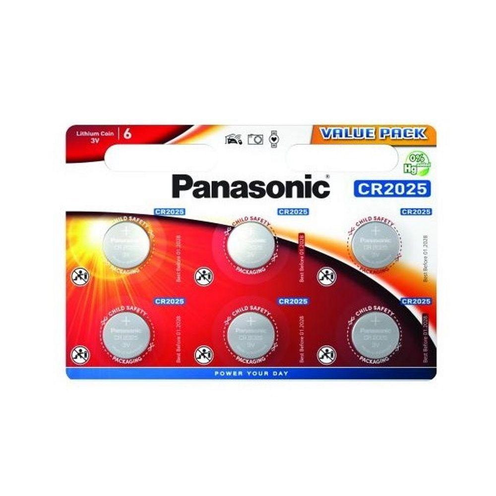 Бутонна батерия литиева PANASONIC CR2025, 3V, 6 бр. в блистер /цена за 6 бр./ 1