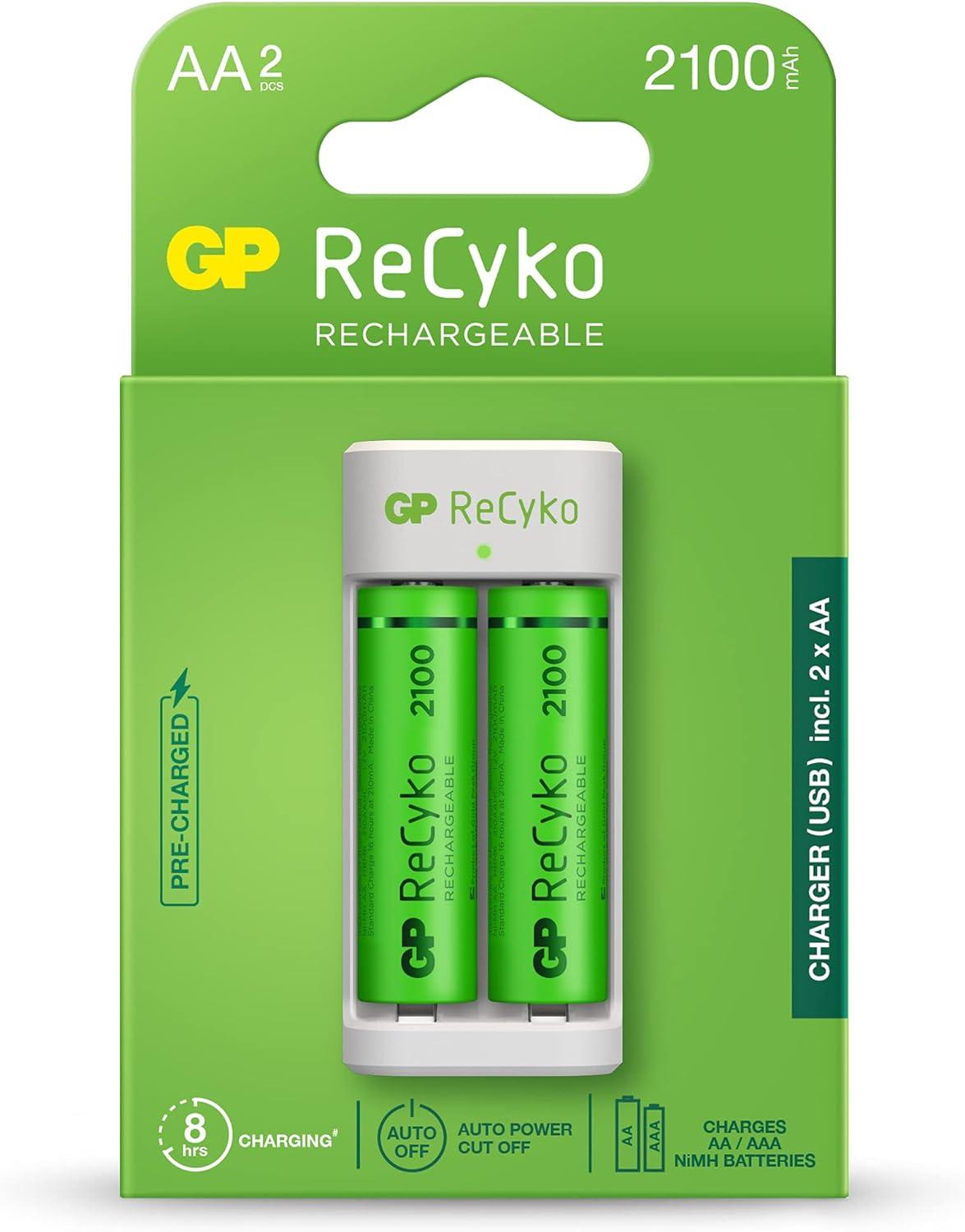 Зарядно GP BATTERIES E211 + 2 * 2100mAh AA, За 2 броя, NiMH 1