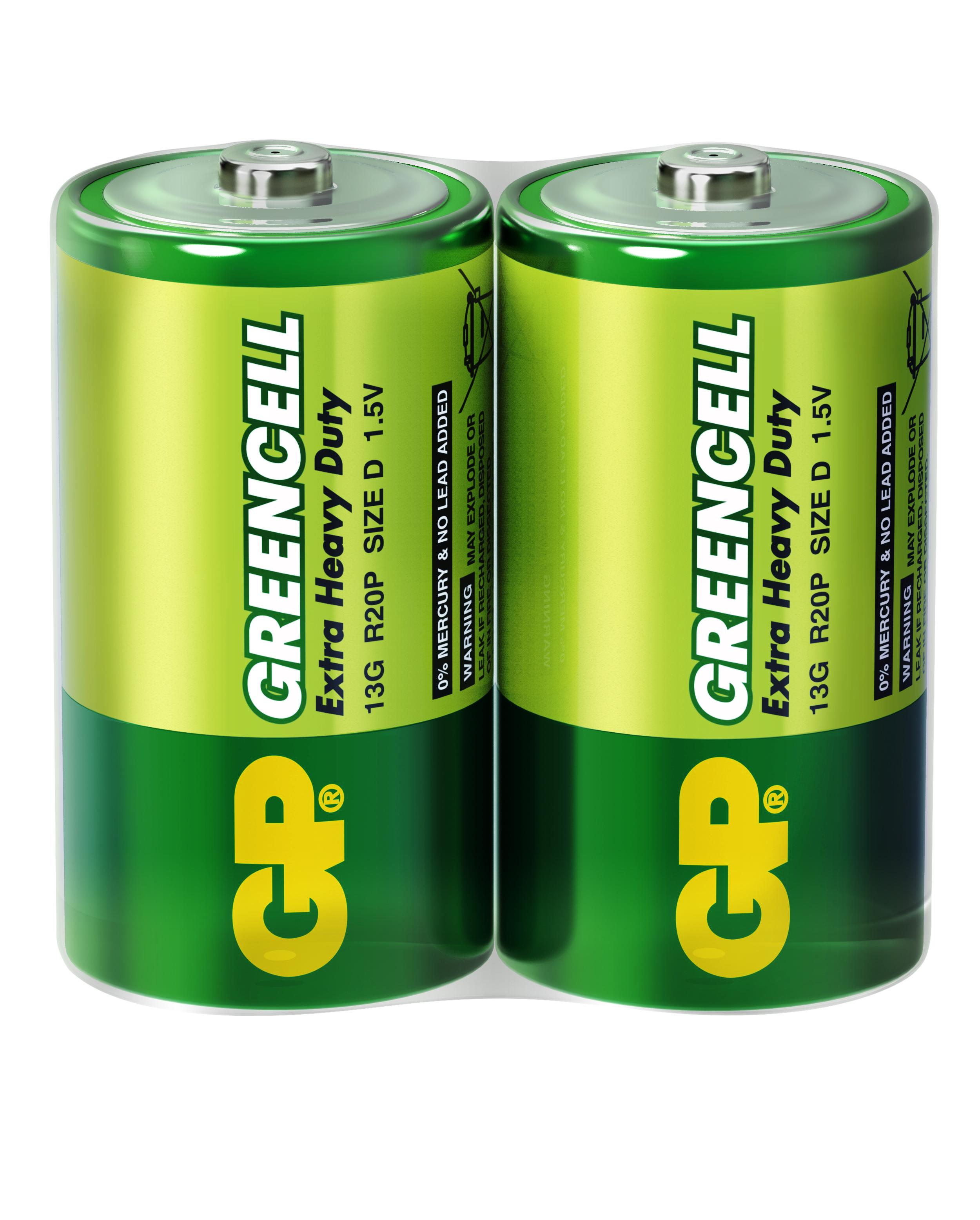 Цинк карбонова батерия GP Greencell 13G-S2, R20, 2 бр. в опаковка / shrink, 1.5V 1