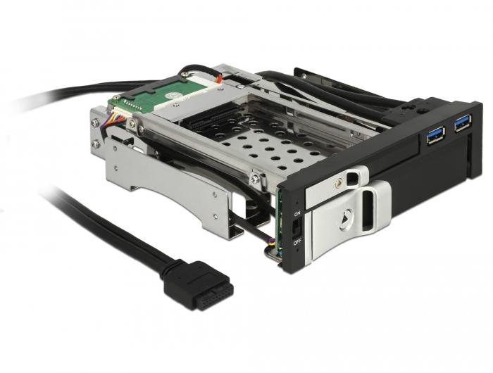 Вътрешно чекмедже Delock 5.25″, За 1 x 2.5″ + 1 x 3.5″ SATA HDD + 2 x USB 3.0 ports 1