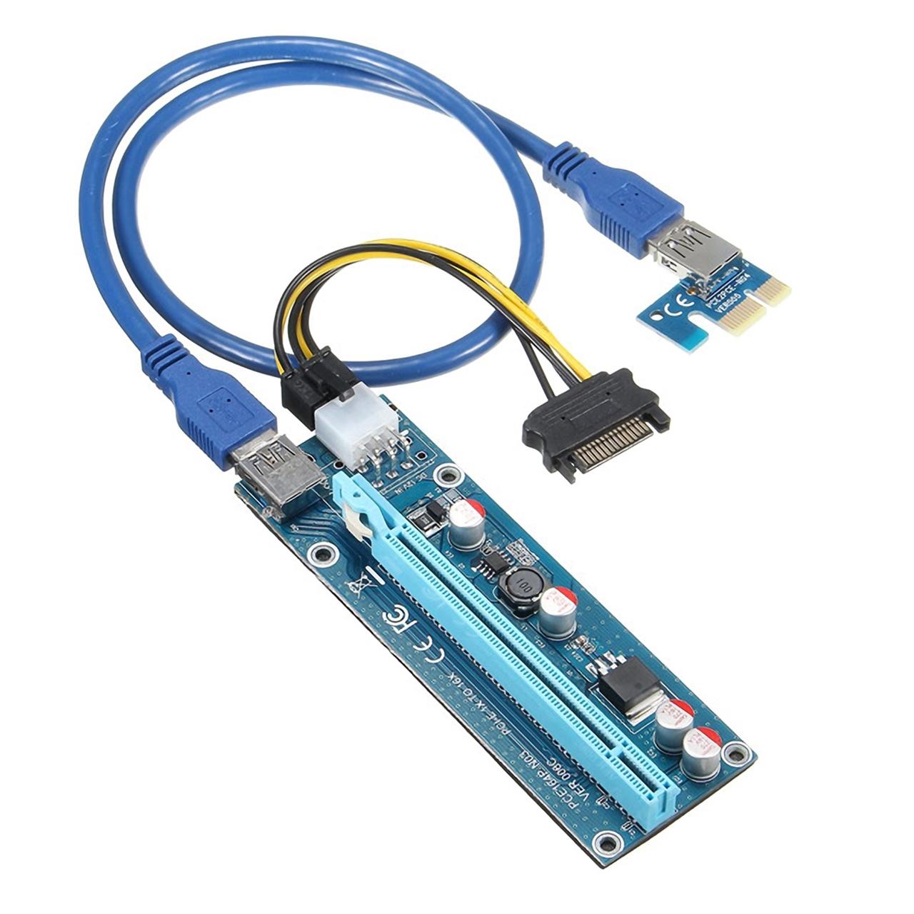 Конвертор Estillo Riser Card 6 Pin, PCI-Е x 1 към PCI-Е x16, USB 3.0 1