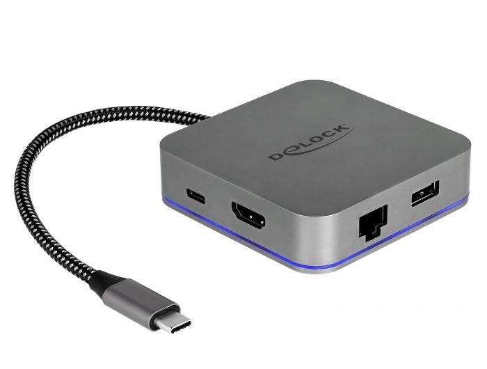 Докинг станция Delock, USB-A, USB-C, HDMI, Gigabit LAN, PD, Подсветка, Сива 1