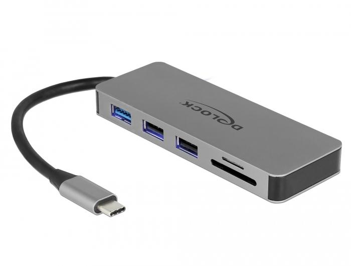 Докинг станция Delock, USB-A, USB-C, HDMI, SD, Micro SD, PD, 4K, Подсветка, Сива 1