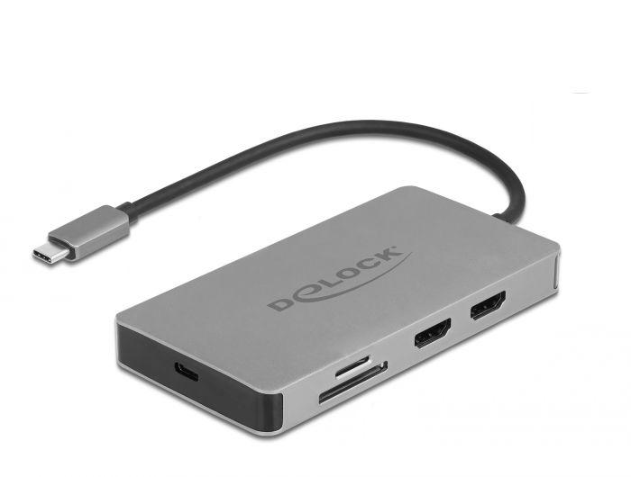 Докинг станция Delock USB-C - Dual HDMI, USB 3.2, SD, LAN, PD3.0, Сива 1