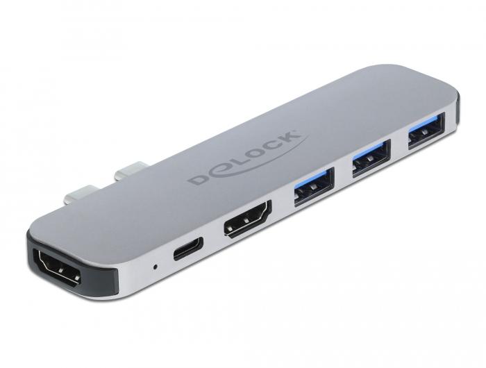 Докинг станция Delock, За MacBook, HDMI 4K, USB-A, USB-C, PD, Сива 1