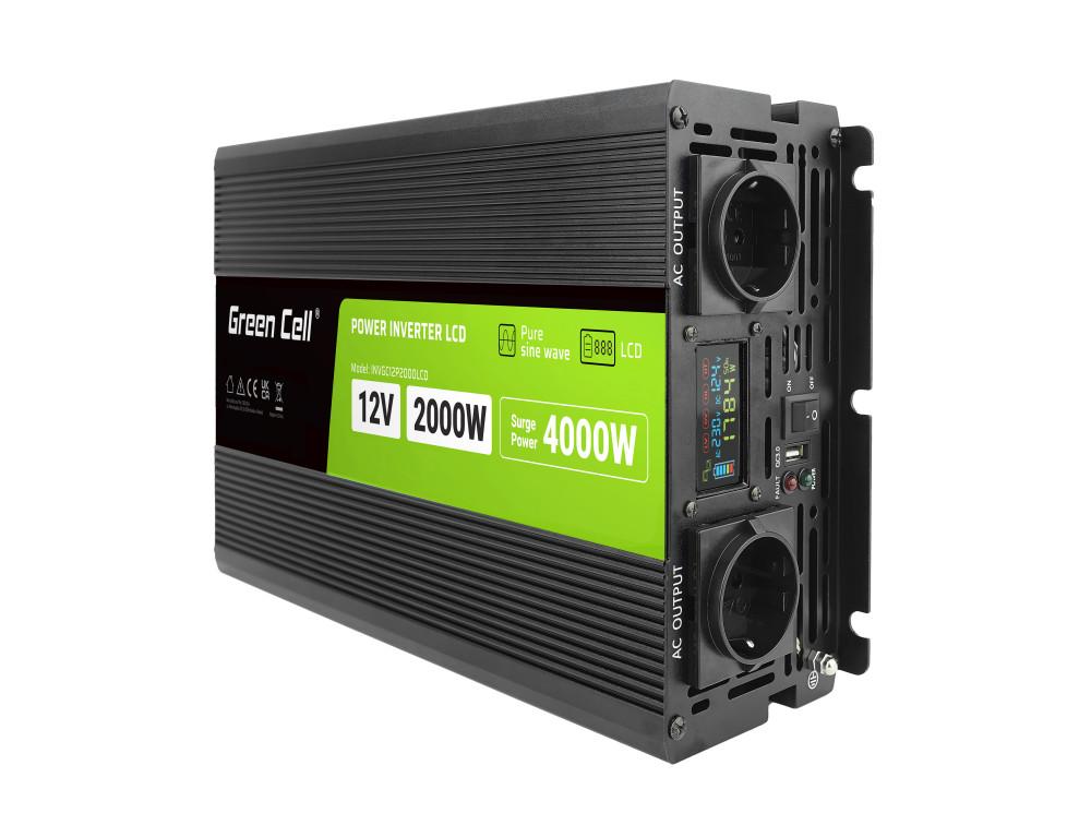 Инвертор GREEN CELL, 12/220V, DC/AC, 2000W/4000W, INVGCP2000LCD  LCD Чиста синусоида 1