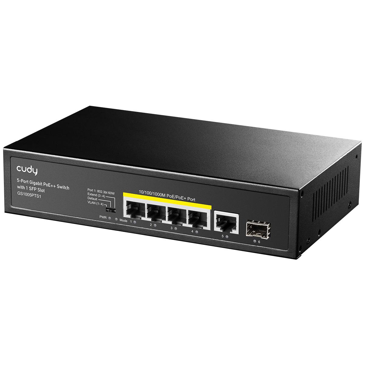 Суич Cudy GS1005PTS1, 5 портов, 10/100/1000, PoE+ Switch 120W, 1 SFP Slot 1