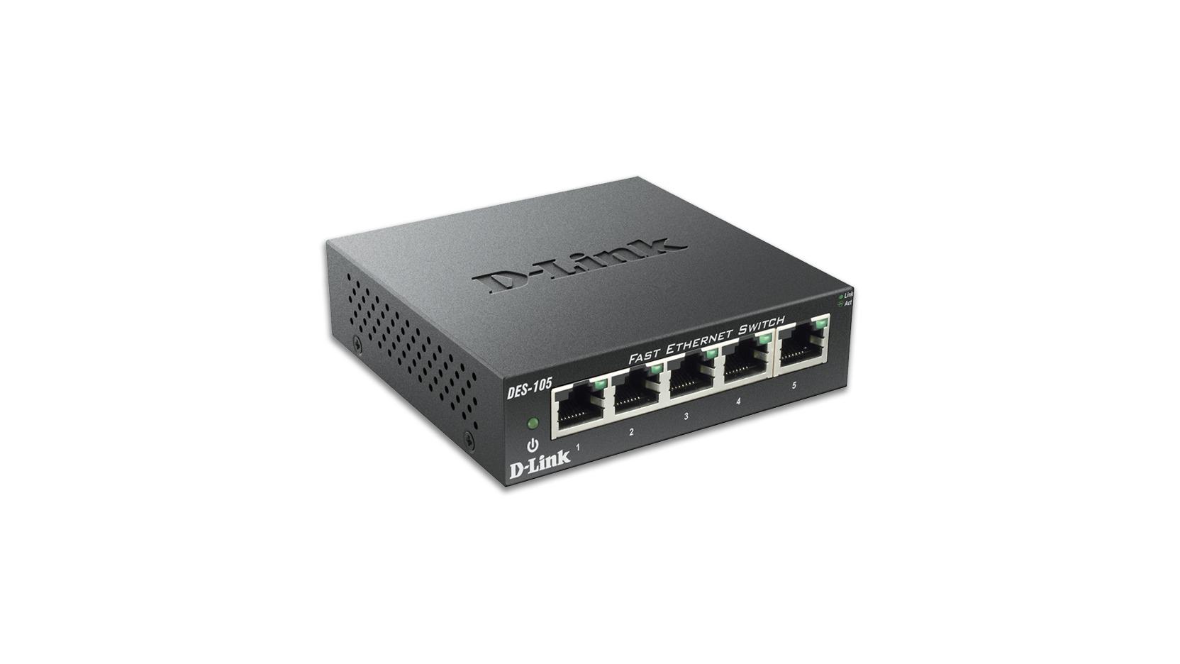 Суич D-Link DES-105/E, 5 портов 10/100, метален корпус 1