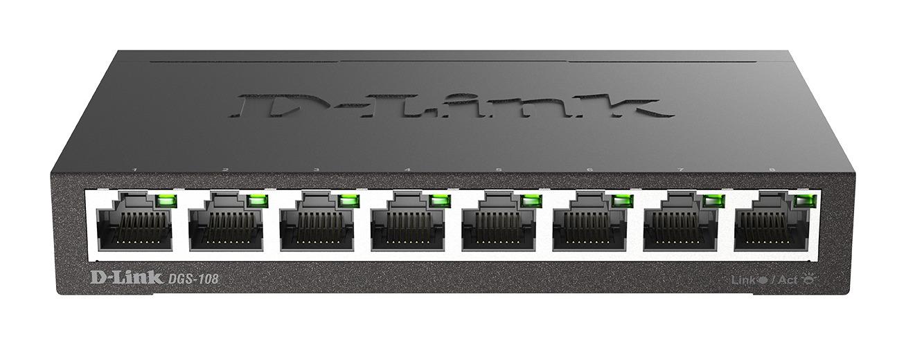 Суич D-Link DGS-108/E, 8 портов, 10/100/1000, Gigabit, метален корпус 1