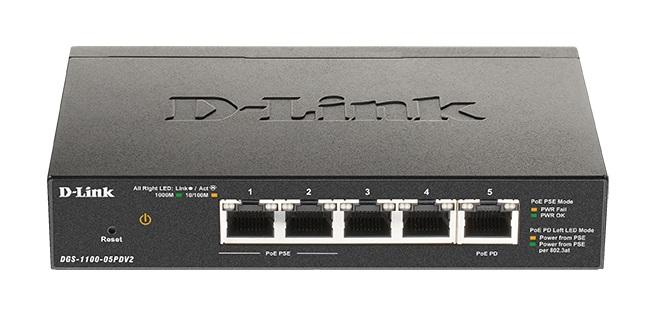 Суич D-Link DGS-1100-05PDV2, 5 портов 10/100/1000 Gigabit Smart Switch,PoE, управляем 1