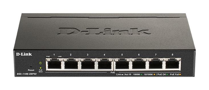 Суич D-Link DGS-1100-08PV2/E, 8 портов PoE 10/100/1000 Gigabit Smart Switch, управляем, за монтаж в шкаф 1