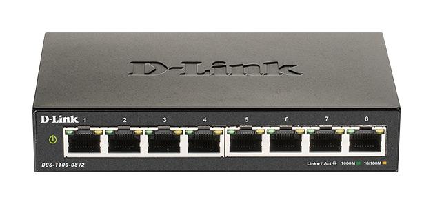 Суич D-Link DGS-1100-08V2, 8 портов 10/100/1000 Gigabit Smart Switch, управляем 1