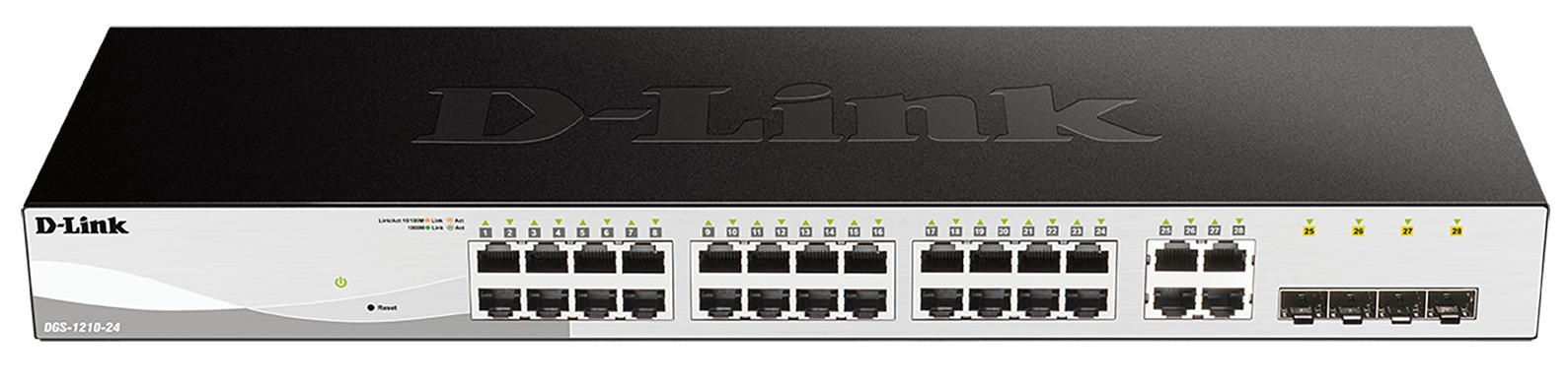 Суич D-Link DGS-1210-24, 24-портов 10/100/1000 Gigabit Smart Switch including 4 Combo 1000BaseT/SFP, управляем, за монтаж в шкаф 1