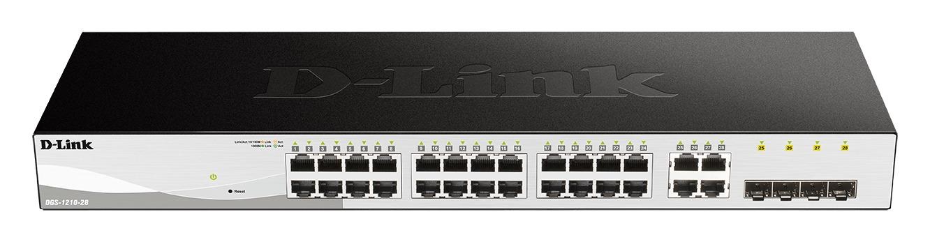 Суич D-Link DGS-1210-28, 28-портов 10/100/1000 Gigabit Smart Switch including 4 x 1000Base-T /SFP ports, управляем, за монтаж в шкаф 1