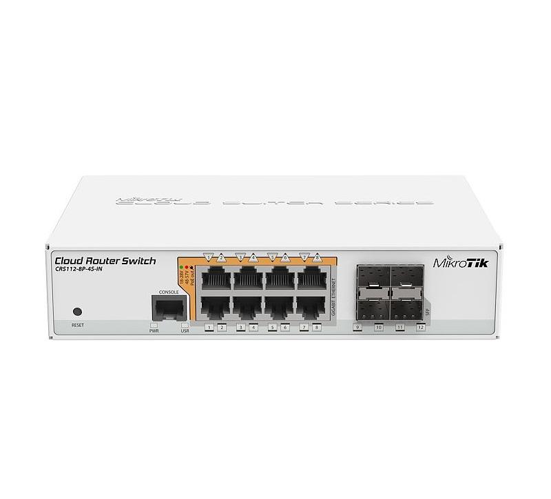 Суич MikroTik CRS112-8P-4S-IN, 8 x Gigabit Ethernet ports, 10/100/1000Mbps, 4 x SFP 1