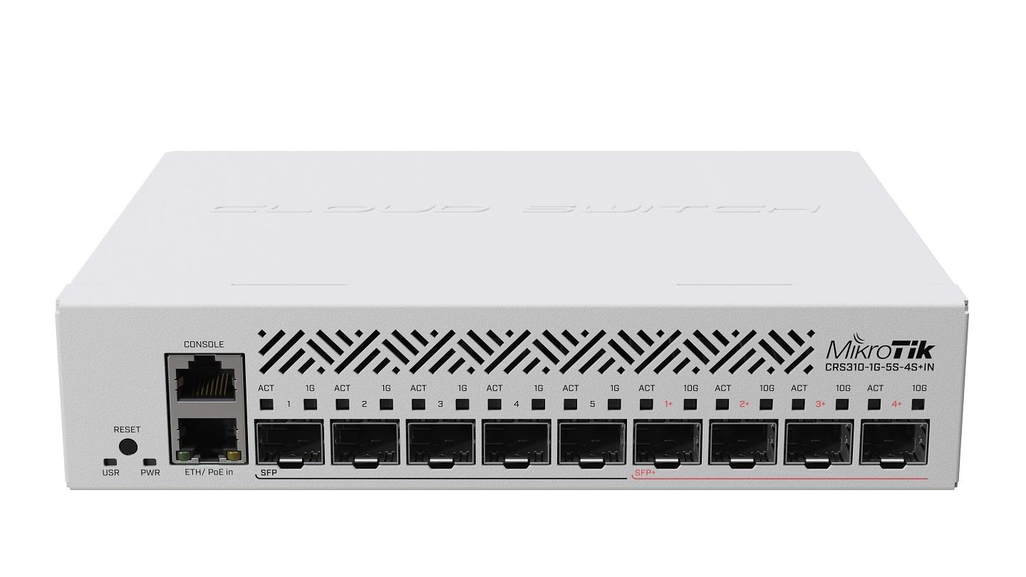 Суич MikroTik CRS310-1G-5S-4S+IN, L3 Gigabit Ethernet (10/100/1000), Захранване по Ethernet (PoE) 1U 1