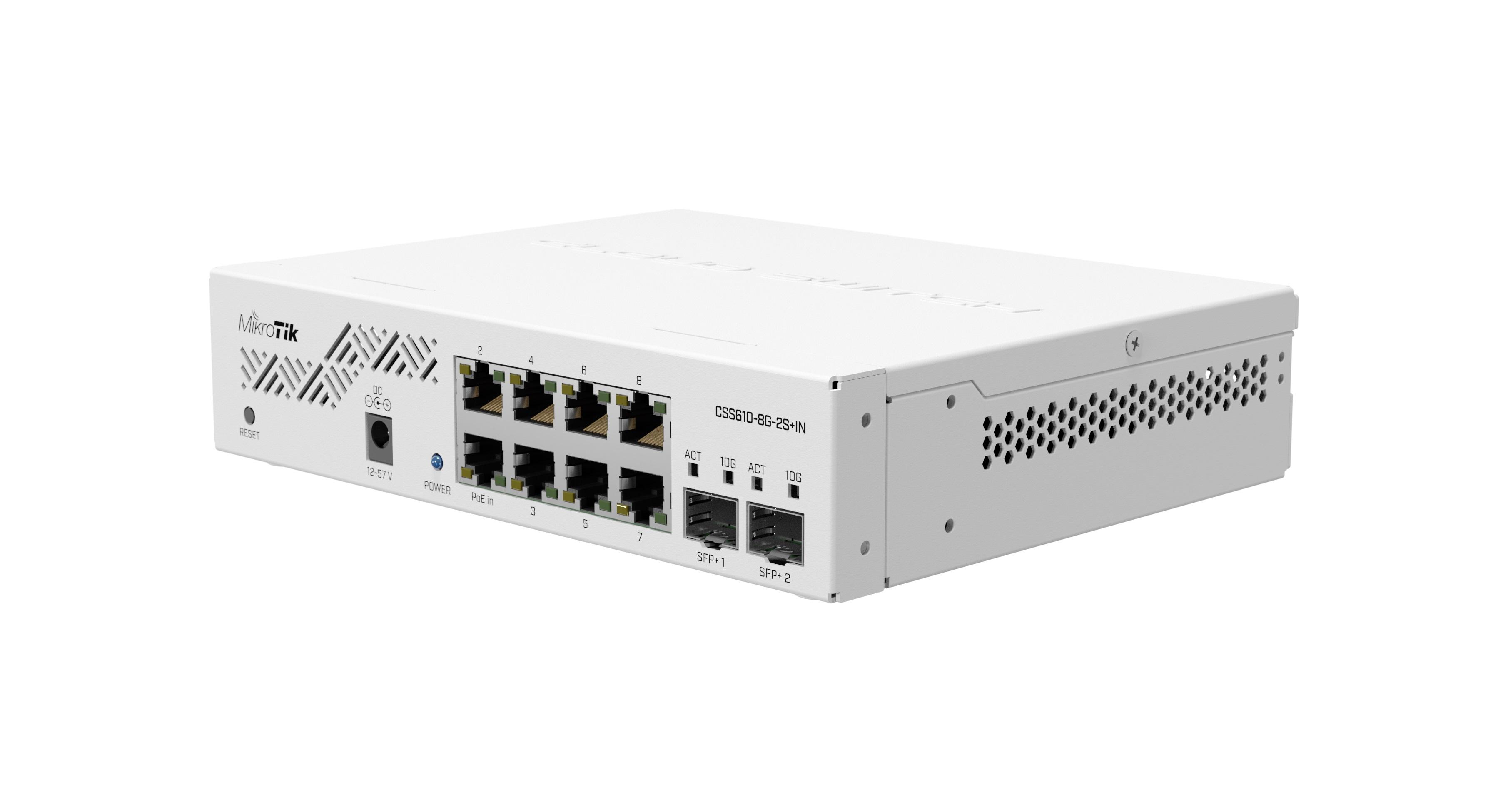 Суич MikroTik CSS610-8G-2S+IN, 8 x Gigabit Ethernet ports, 2 x SFP, PoE in 1